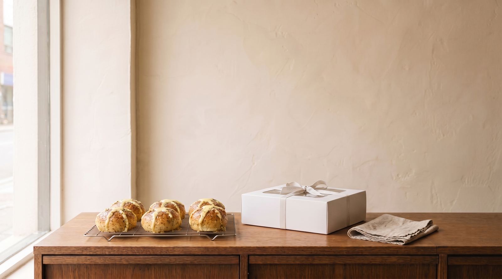 Fresh Korean cream cheese garlic bread and a Breadfully box